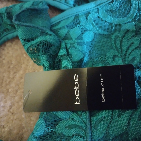 Bebe Ruffle Cross Thong Bodysuit Deep Lake size M, NWT - Picture 5 of 7